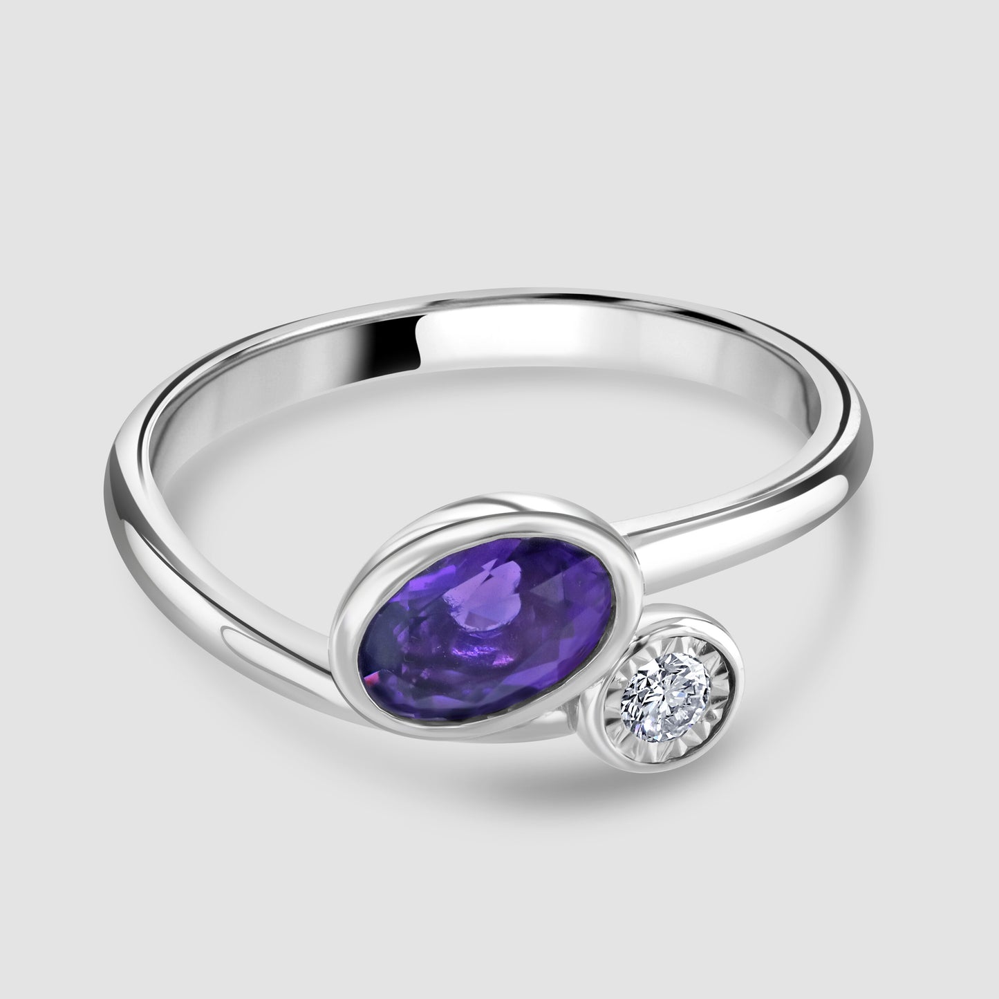 Amethyst and diamond cross over ring