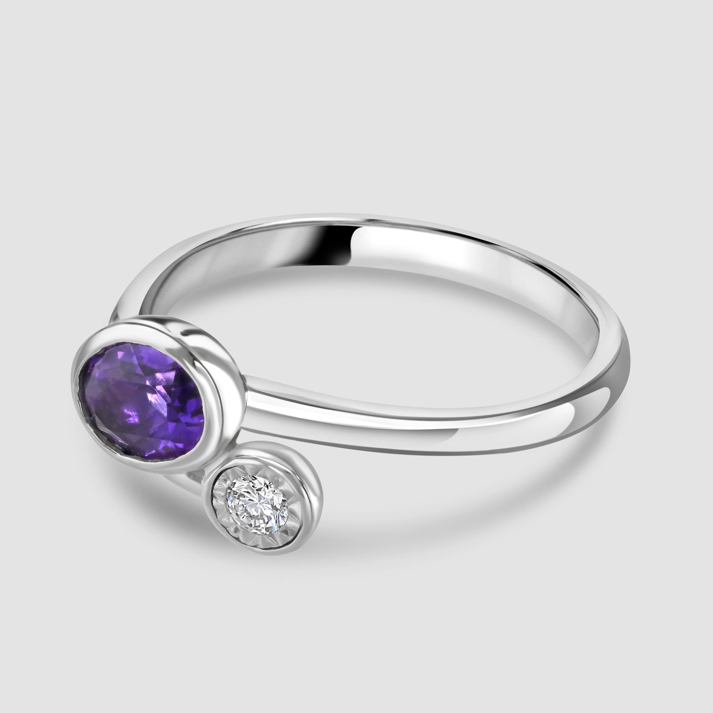 Amethyst and diamond cross over ring