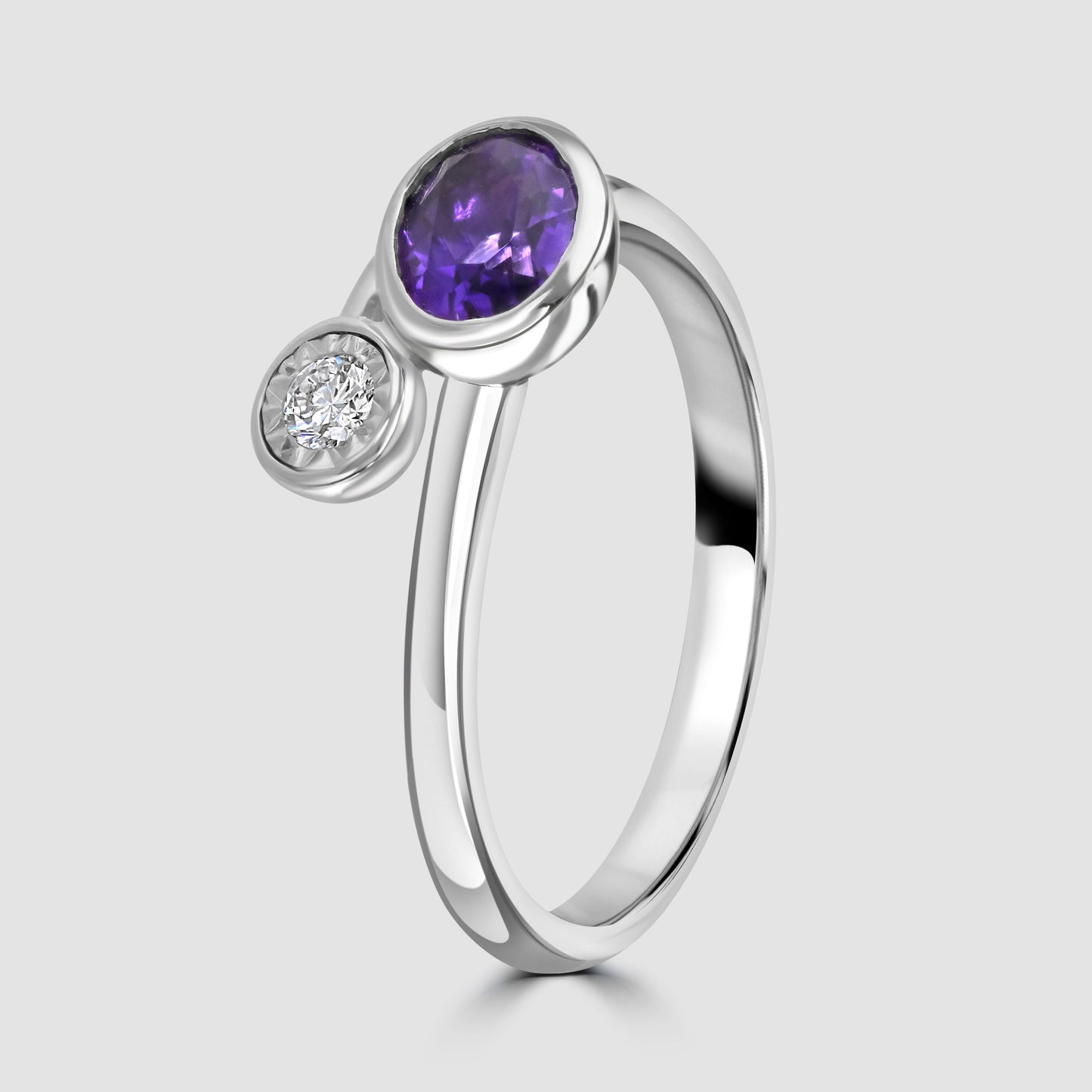 Amethyst and diamond cross over ring