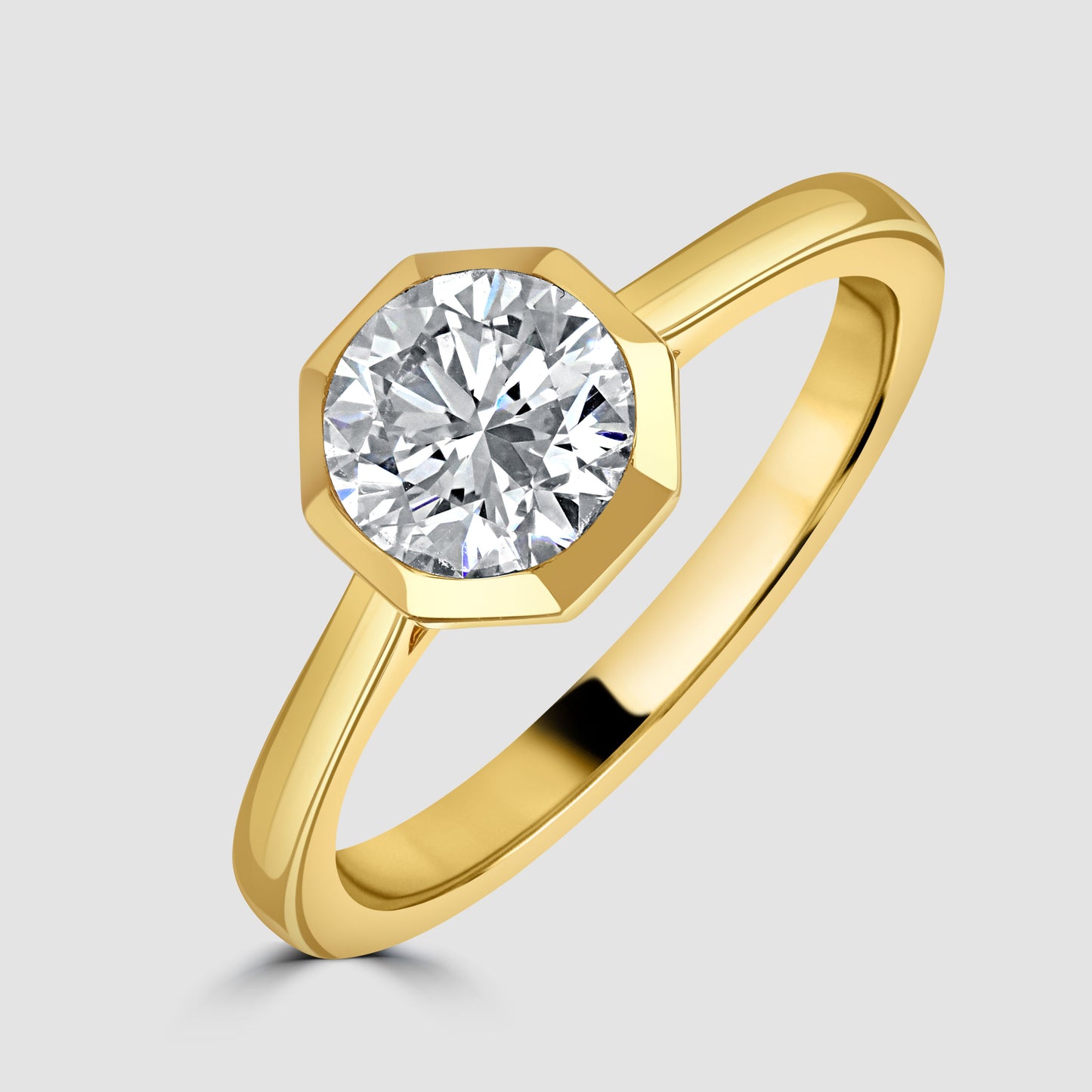 Octagonal set laboratory diamond solitaire ring