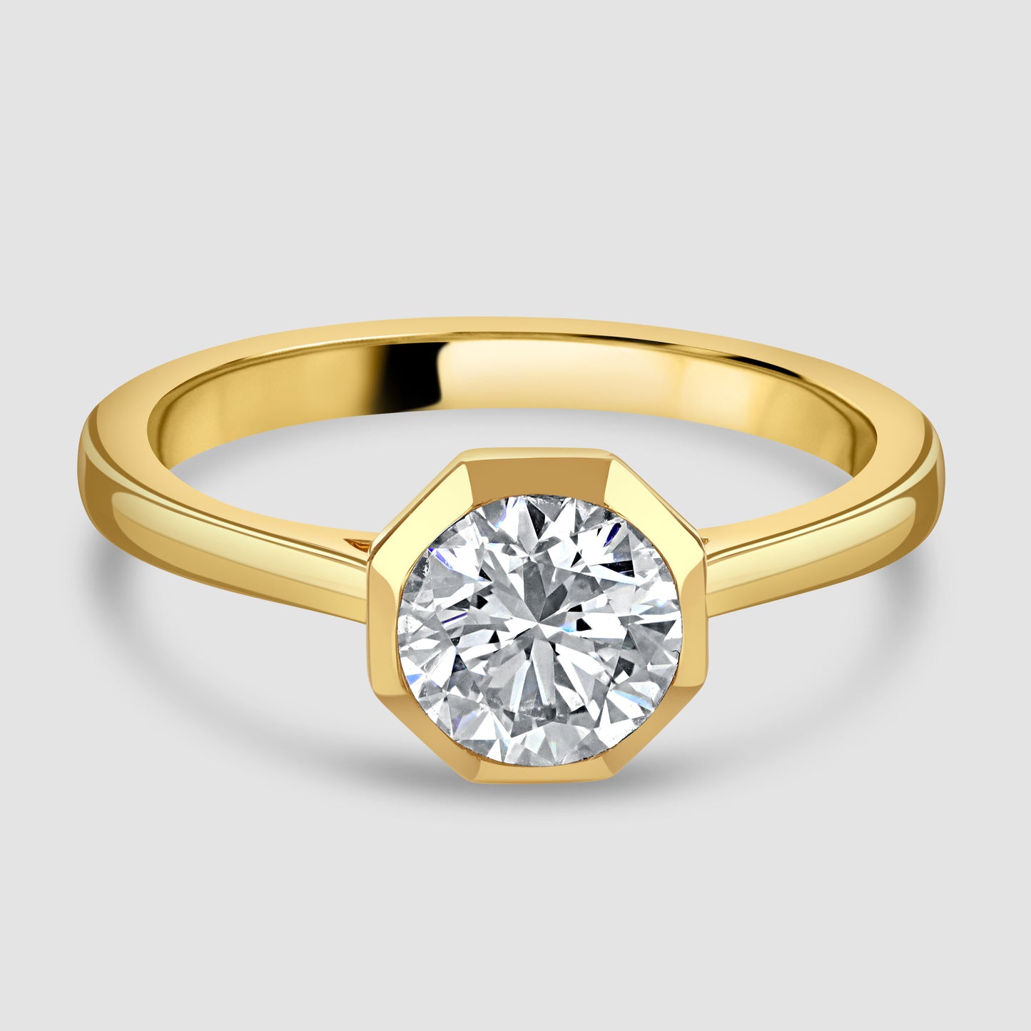 Octagonal set laboratory diamond solitaire ring