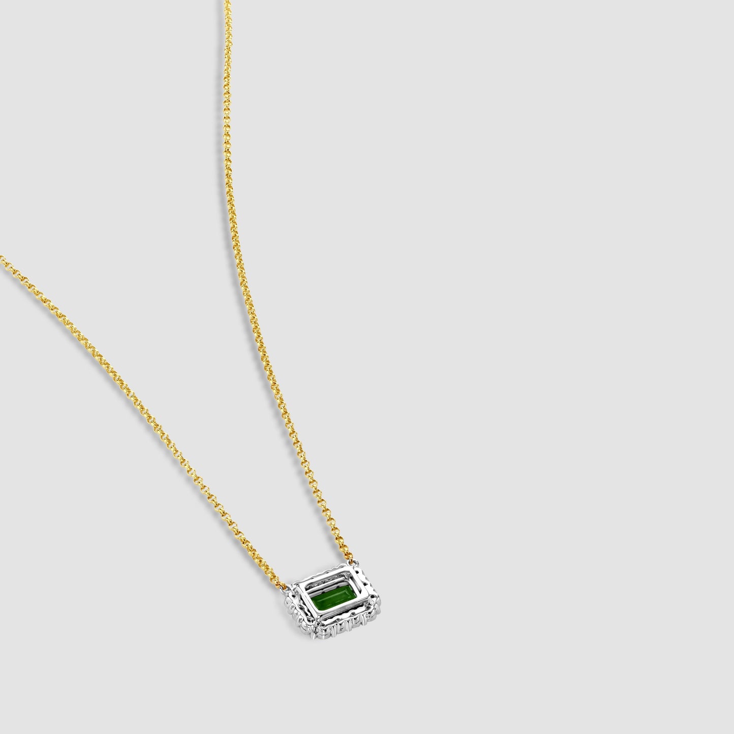 Green tourmaline and diamond rectangular cluster pendant and chain