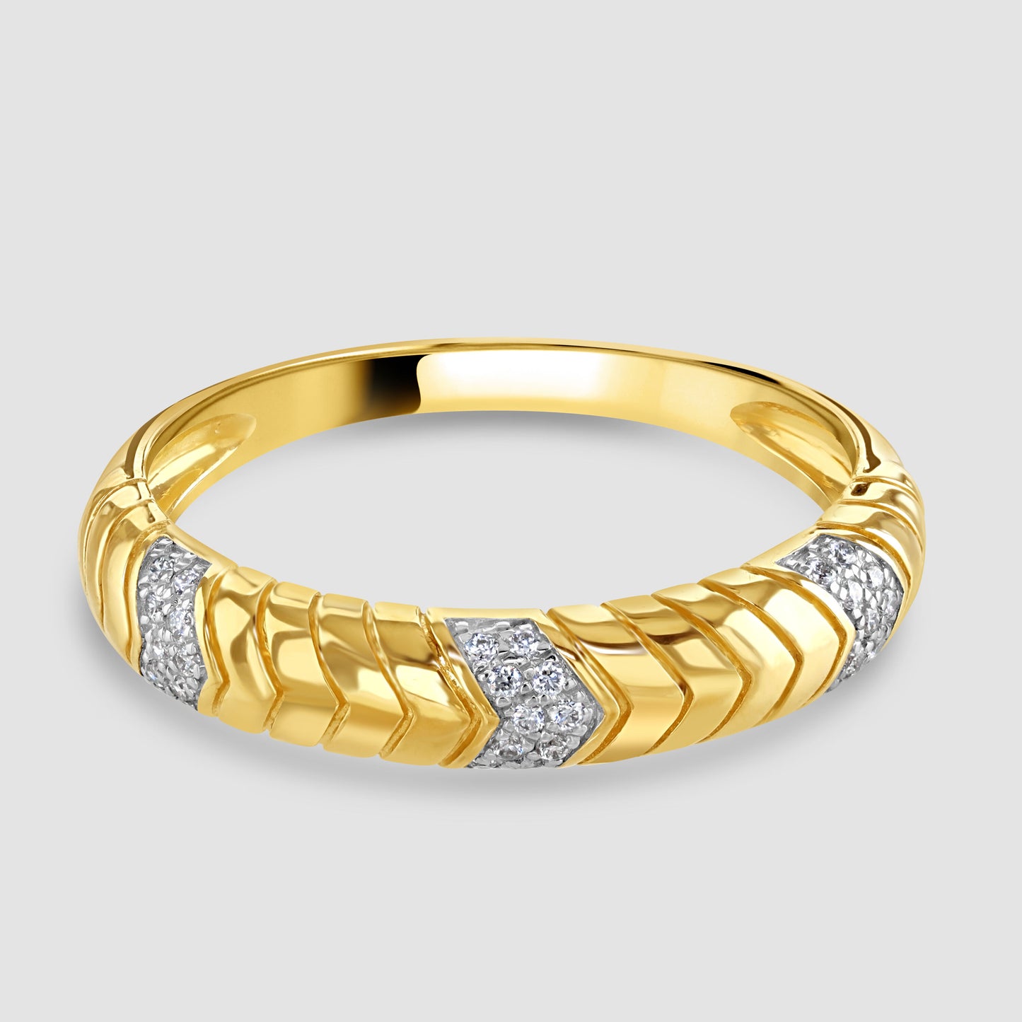Diamond set chevron ridged hoop ring