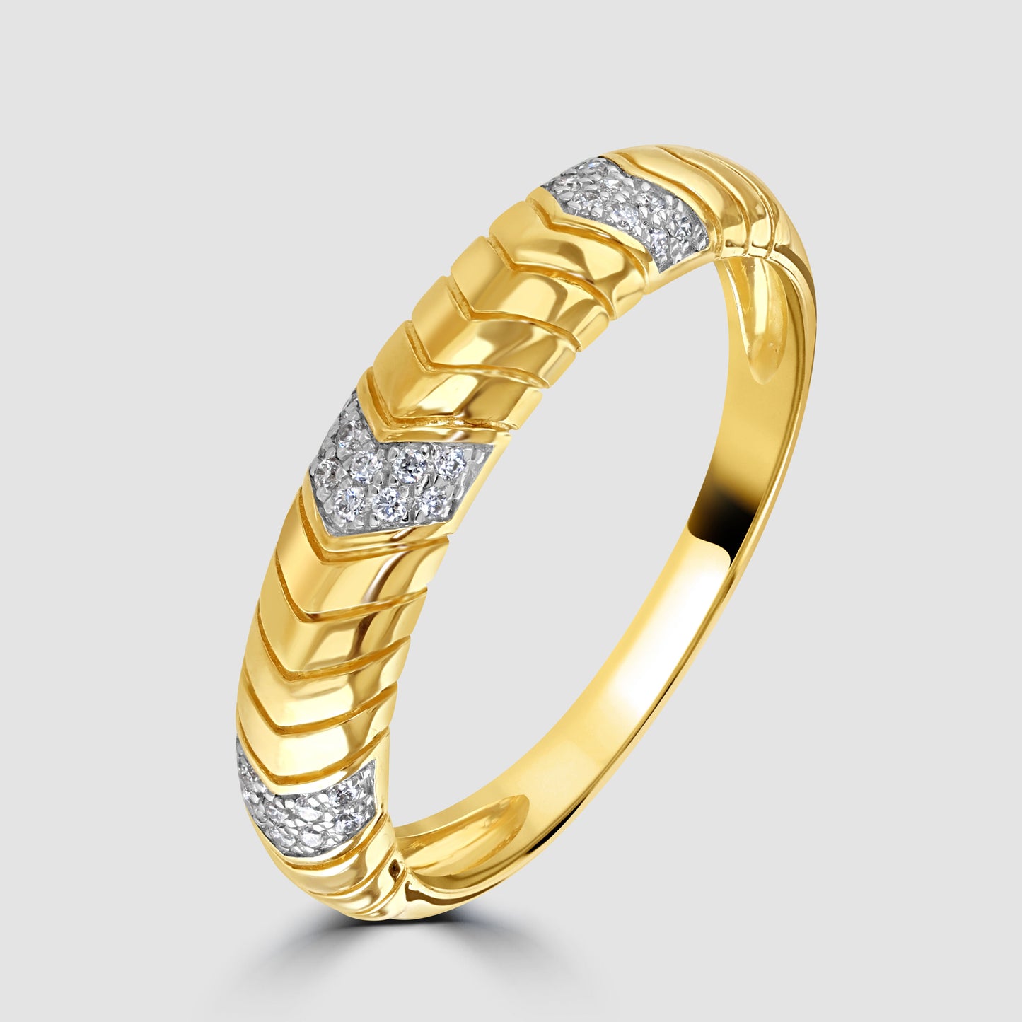 Diamond set chevron ridged hoop ring