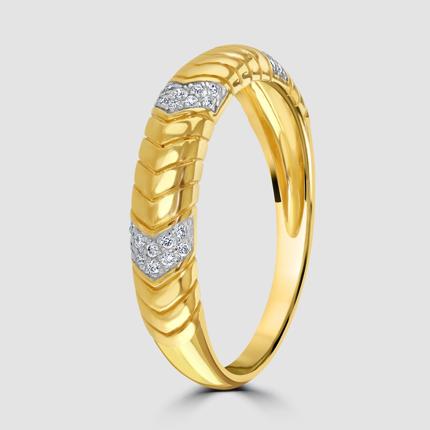 Diamond set chevron ridged hoop ring