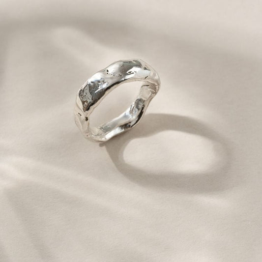 A Luna Sterling Silver Textured Ring from Lulu and Boo Jewellery.