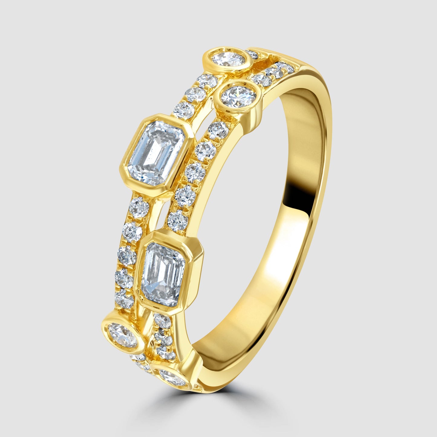 Unusual brilliant and emerald cut diamond ring