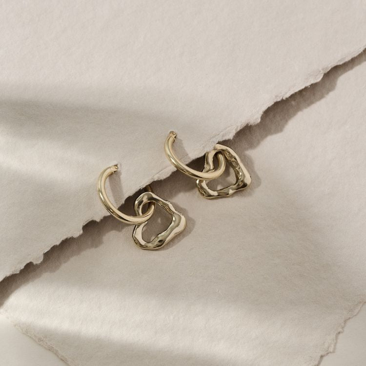 9ct Gold Molten Heart Drop Earrings