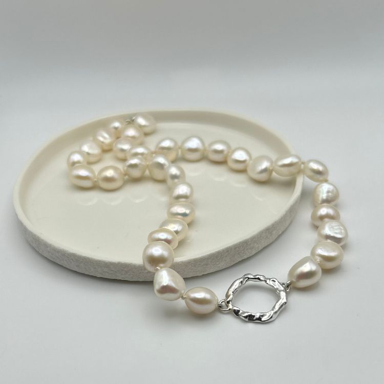 Cultured Pearl Choker with Sterling Silver Halo