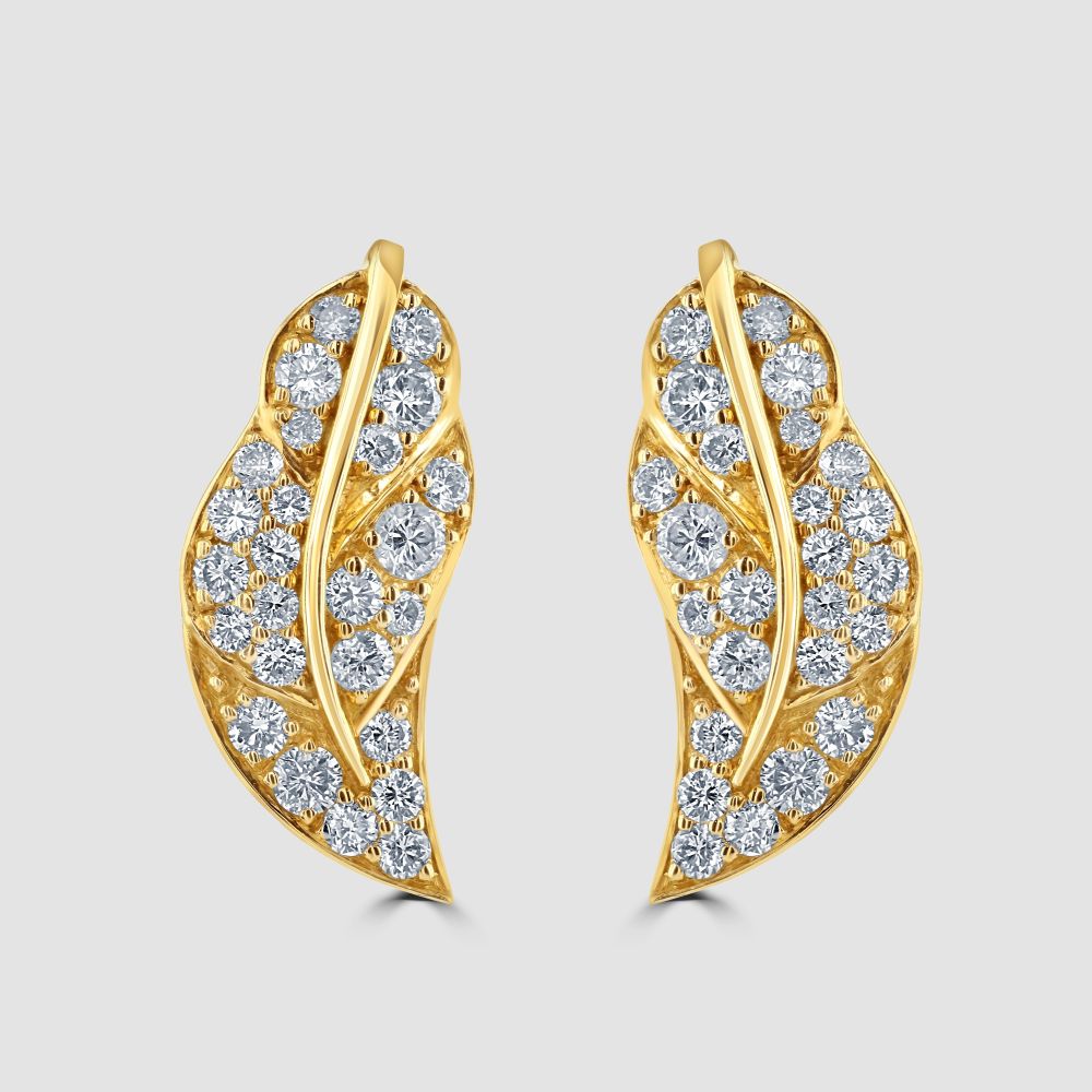 18ct yellow gold diamond set leaf stud earrings