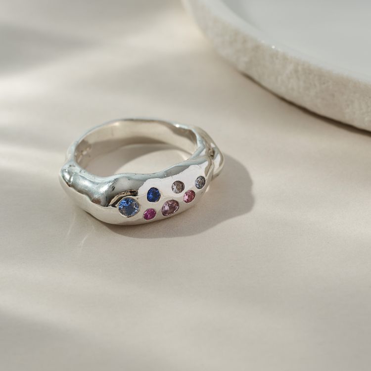 Sterling Silver Molten Harlequin Ring - Chunky