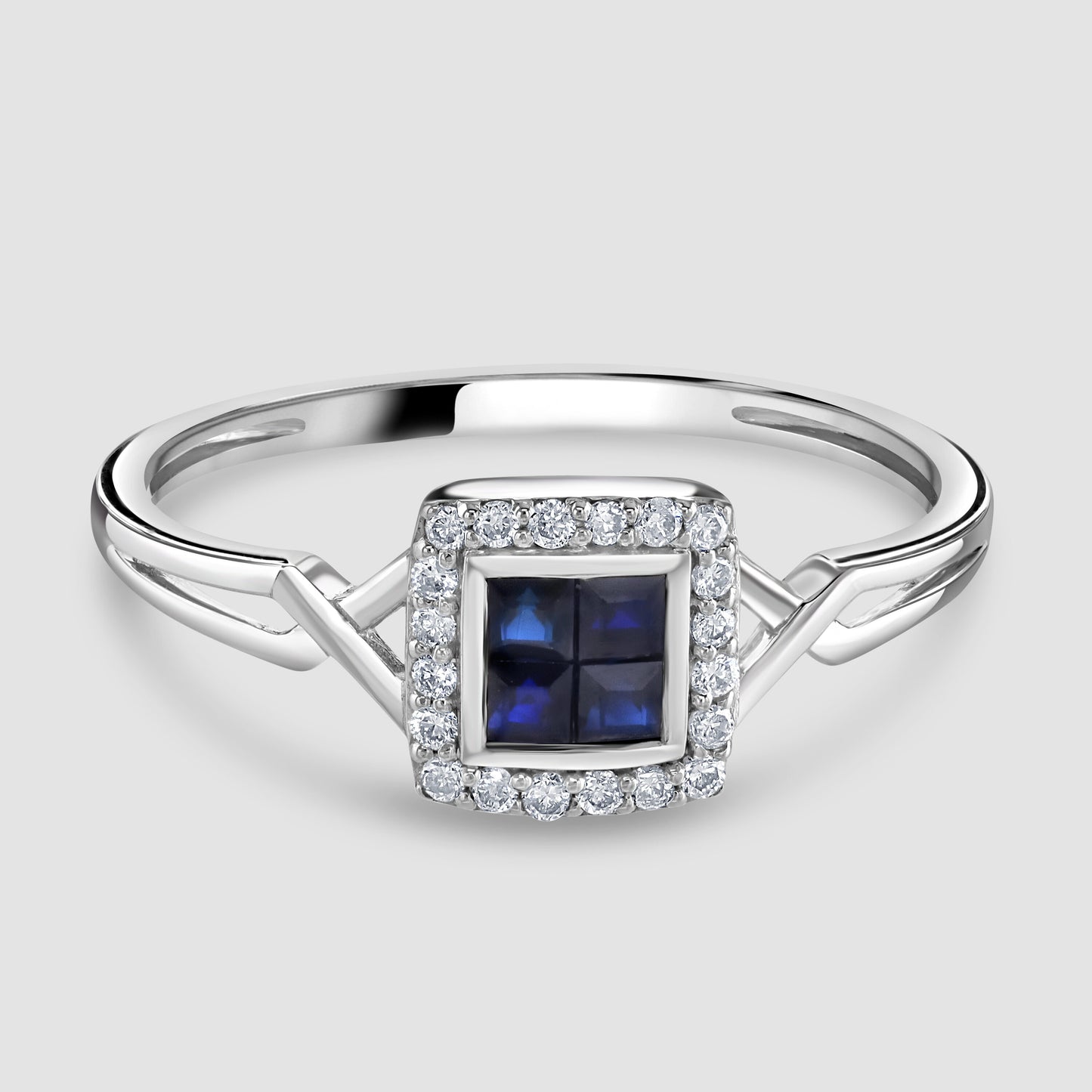 Sapphire and diamond square cluster ring