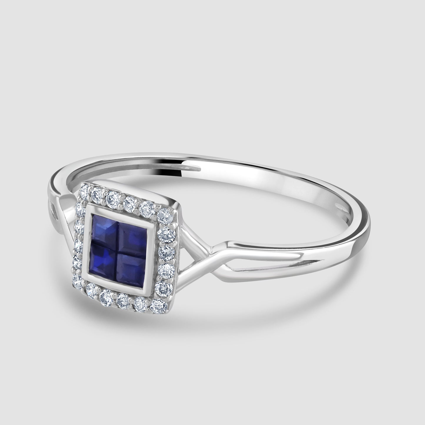 Sapphire and diamond square cluster ring