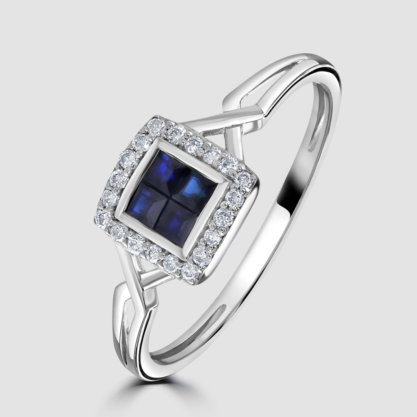Sapphire and diamond square cluster ring