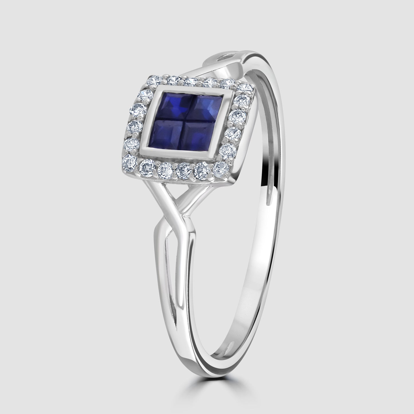 Sapphire and diamond square cluster ring