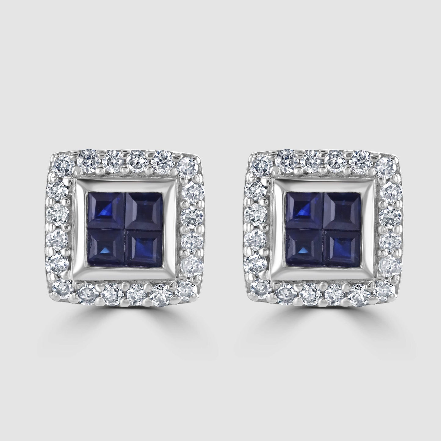 Sapphire and diamond square cluster stud earrings