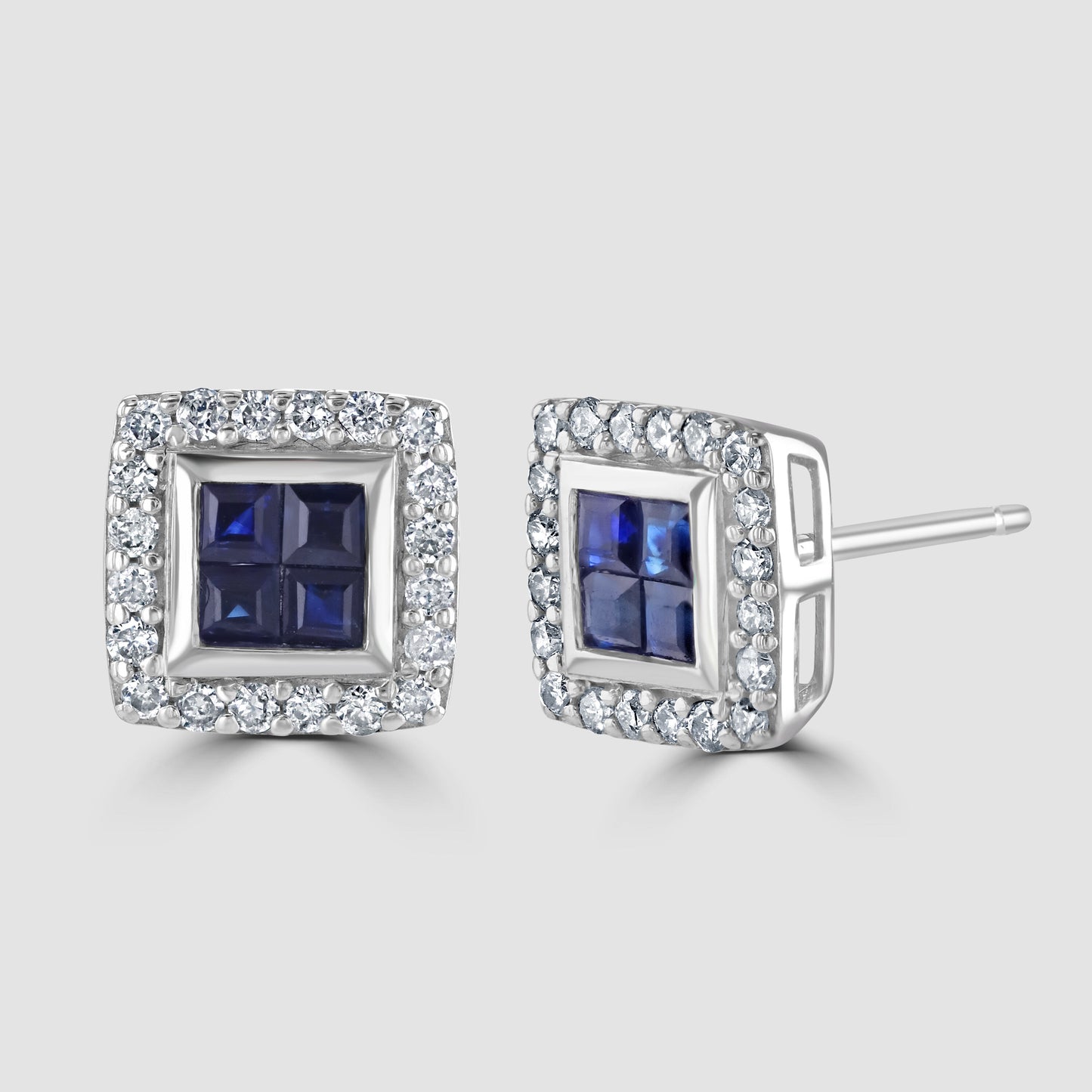 Sapphire and diamond square cluster stud earrings
