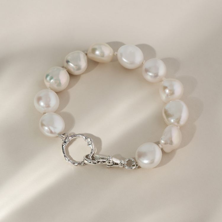 Cultured Pearl Bracelet with Silver Halo