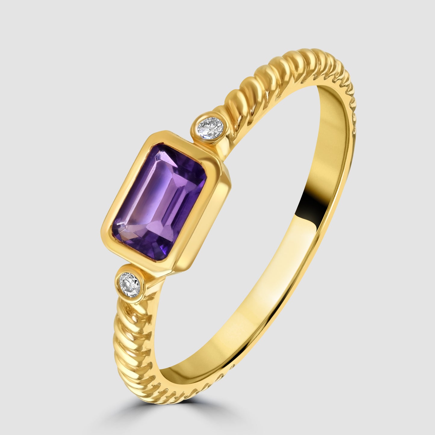 Yellow gold amethyst and diamond ring