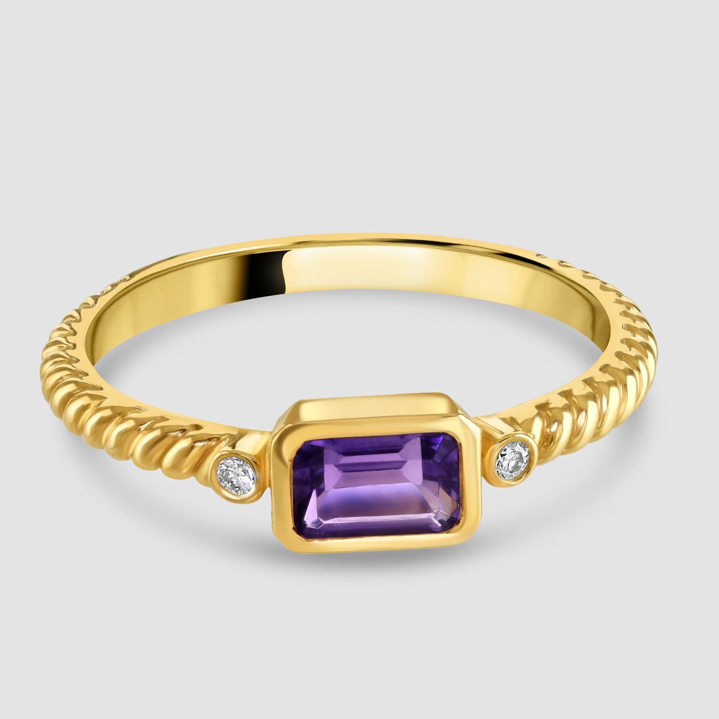 Yellow gold amethyst and diamond ring