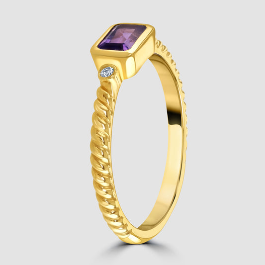 Yellow gold amethyst and diamond ring