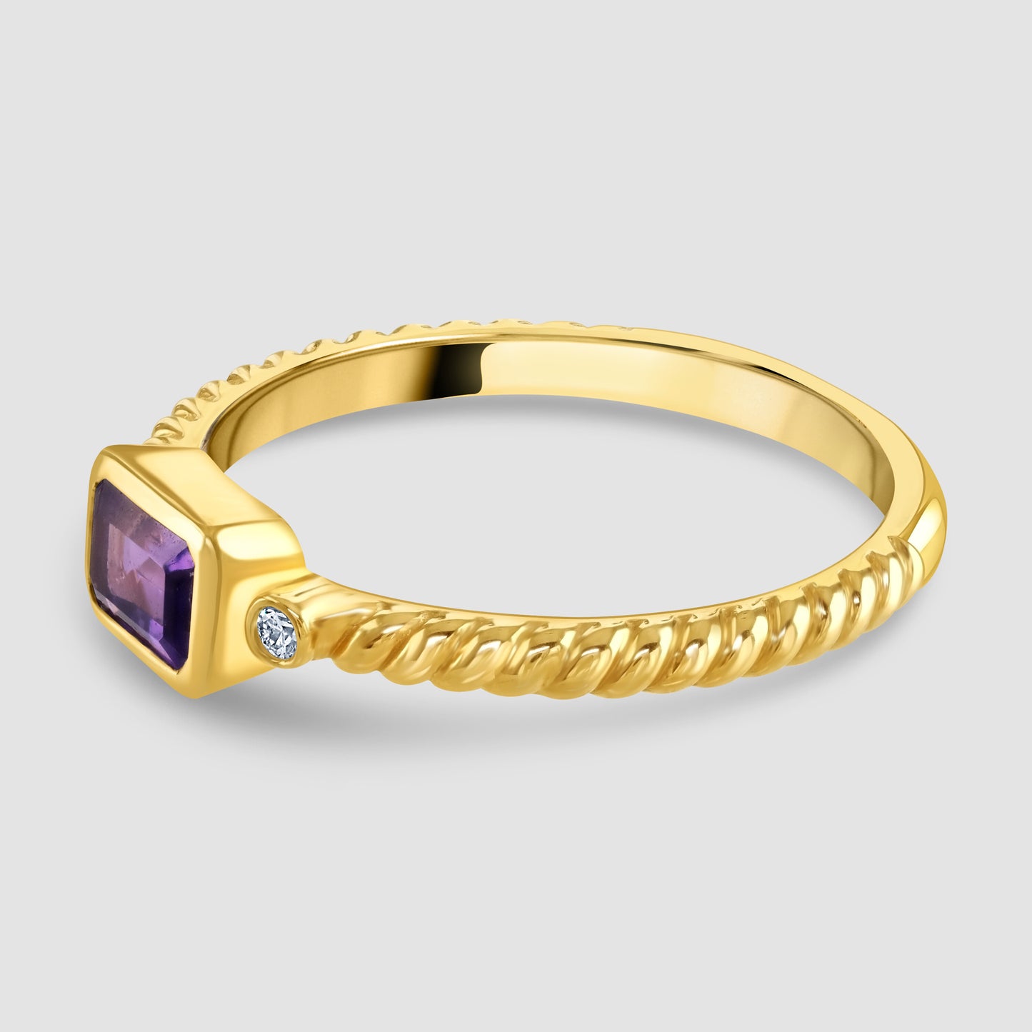 Yellow gold amethyst and diamond ring