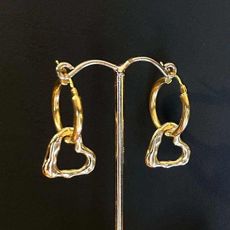 A pair of 9ct Gold Molten Heart Drop Earrings from Lulu and Boo.