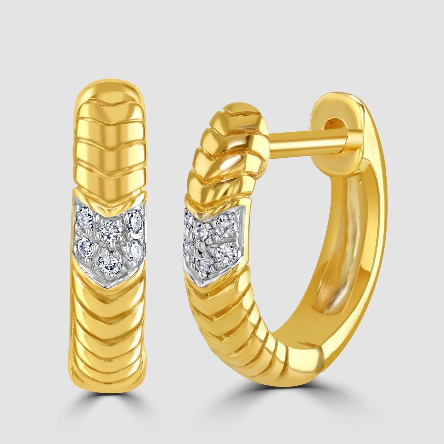 ‘Huggy’ diamond set ridged hoop earrings