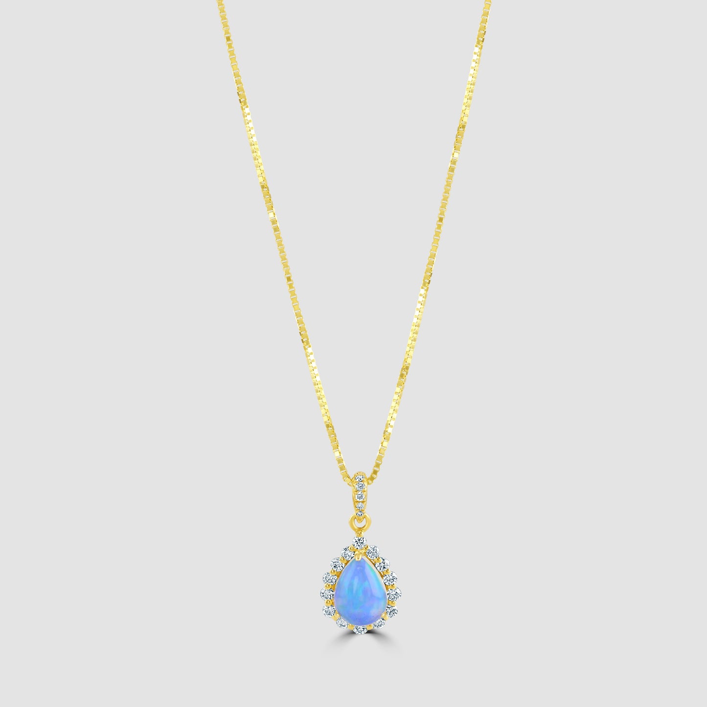 Opal and diamond teardrop pendant and chain