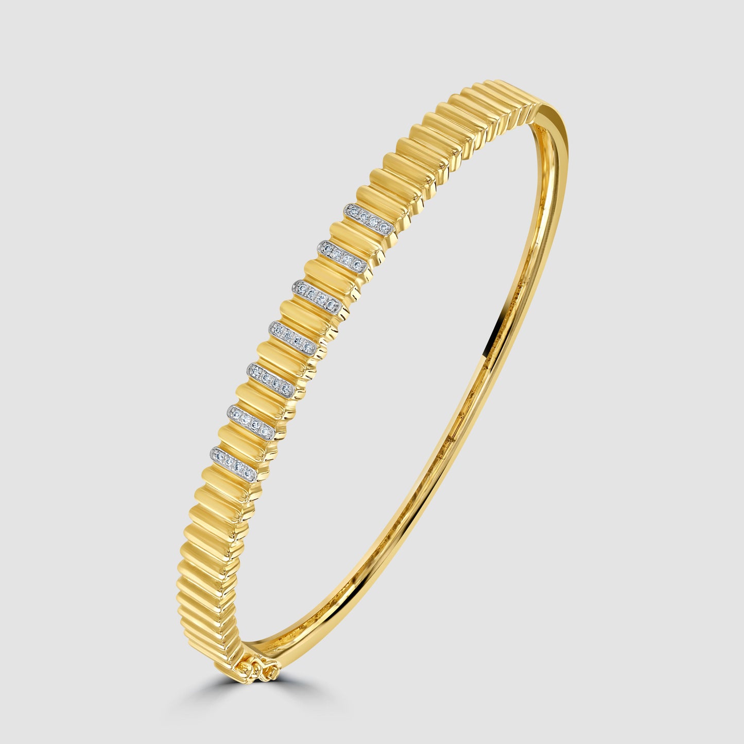 Ridged diamond set hinged bangle
