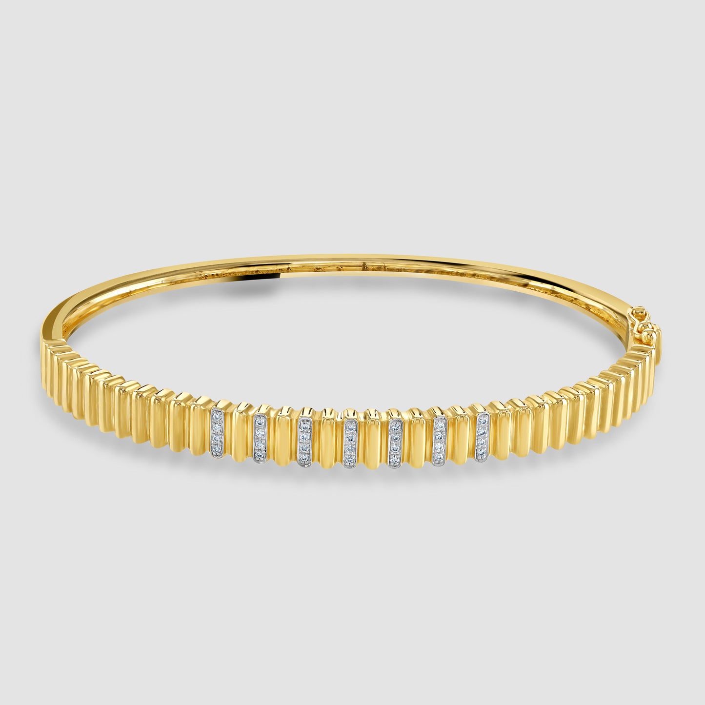 Ridged diamond set hinged bangle