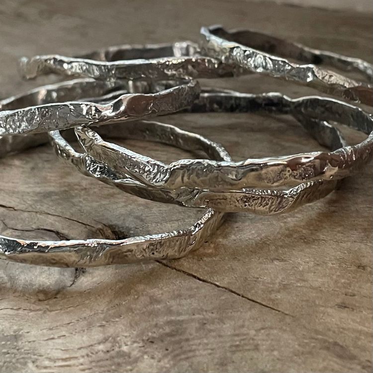 Luna Textured Sterling Silver Bangle from Lulu and Boo Jewellery.
