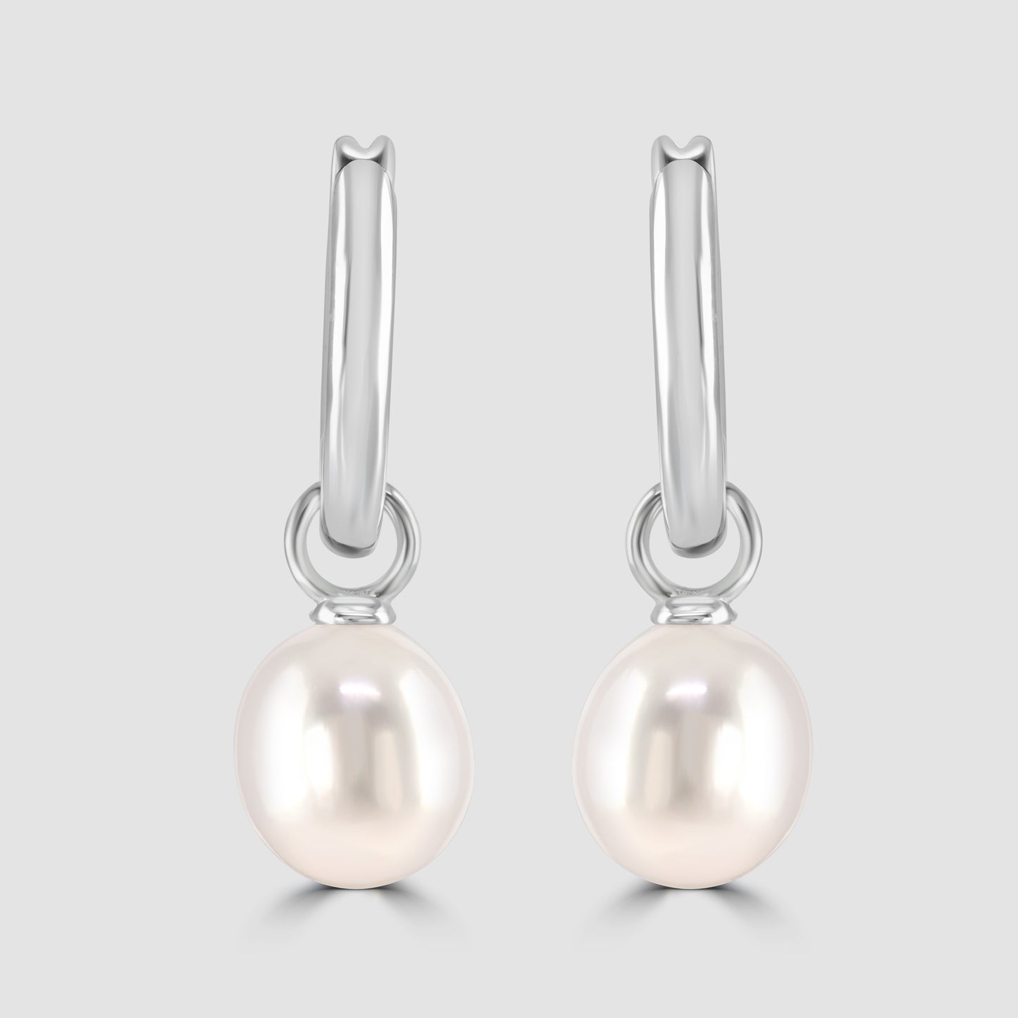 9ct white gold huggy hoop earrings with pearl drop