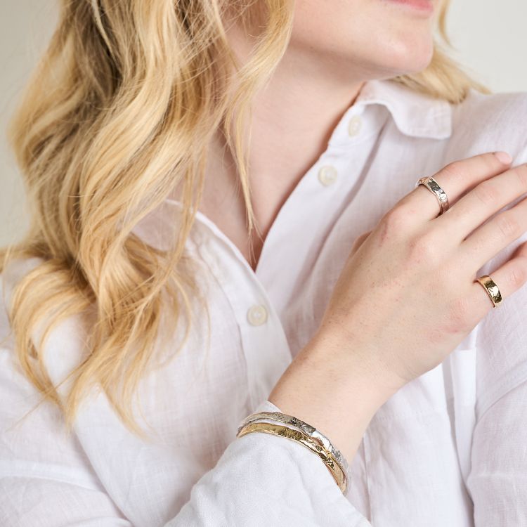 Luna Textured 9ct Gold Bangle and silver bangle from Lulu and Boo Jewellery.