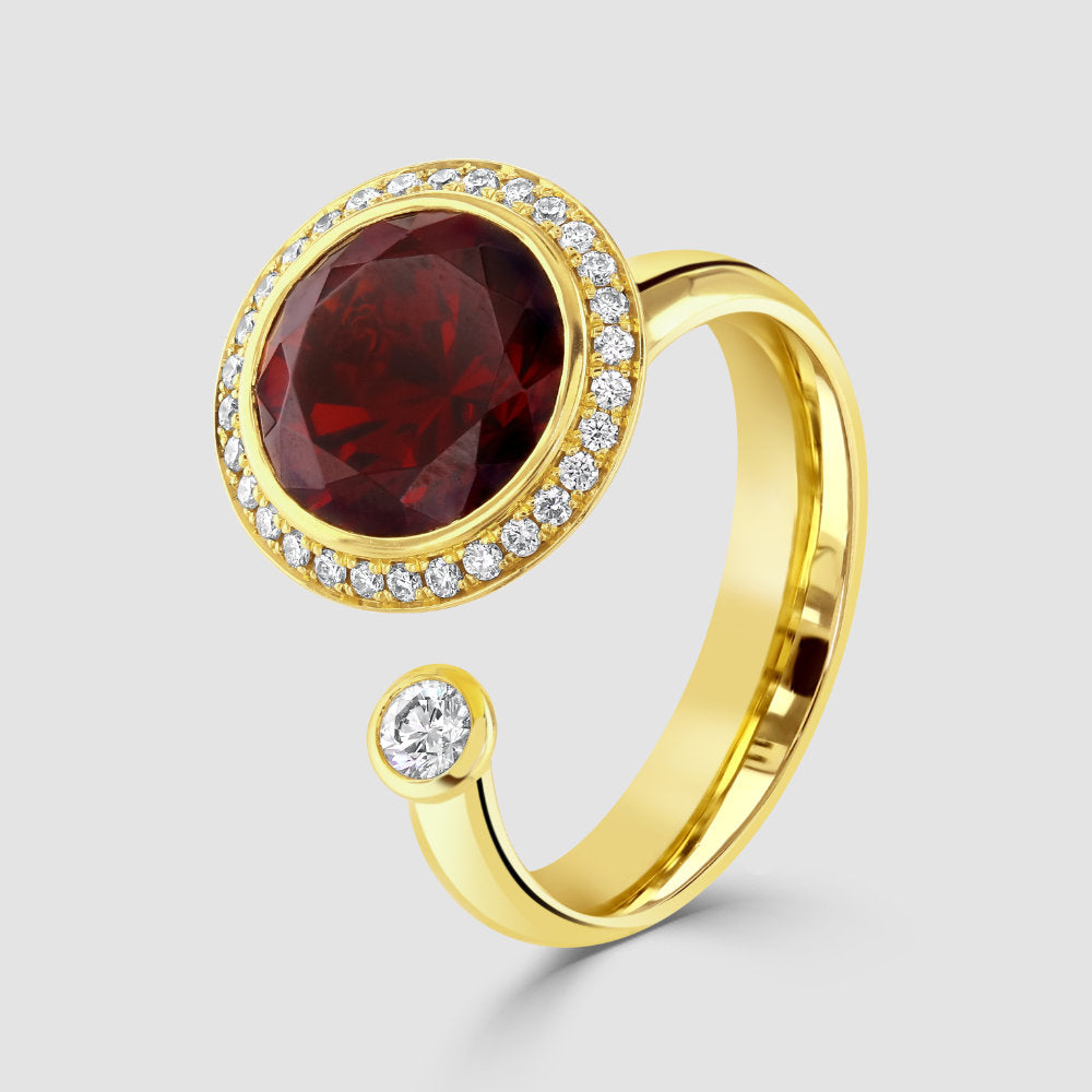 Andrew Geoghegan 18ct yellow gold garnet Satellite ring