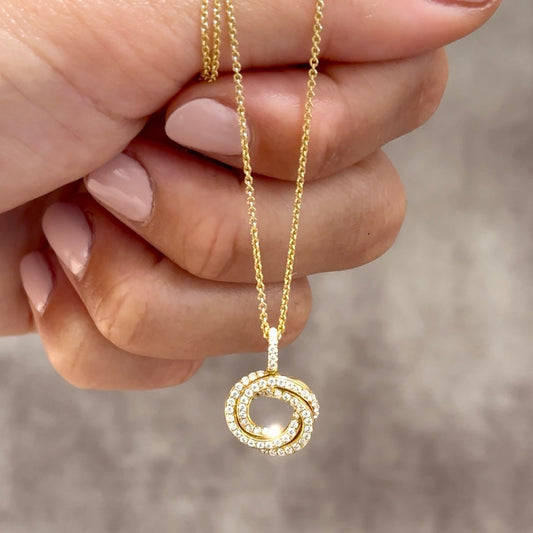 Diamond set entwined circle pendant and chain