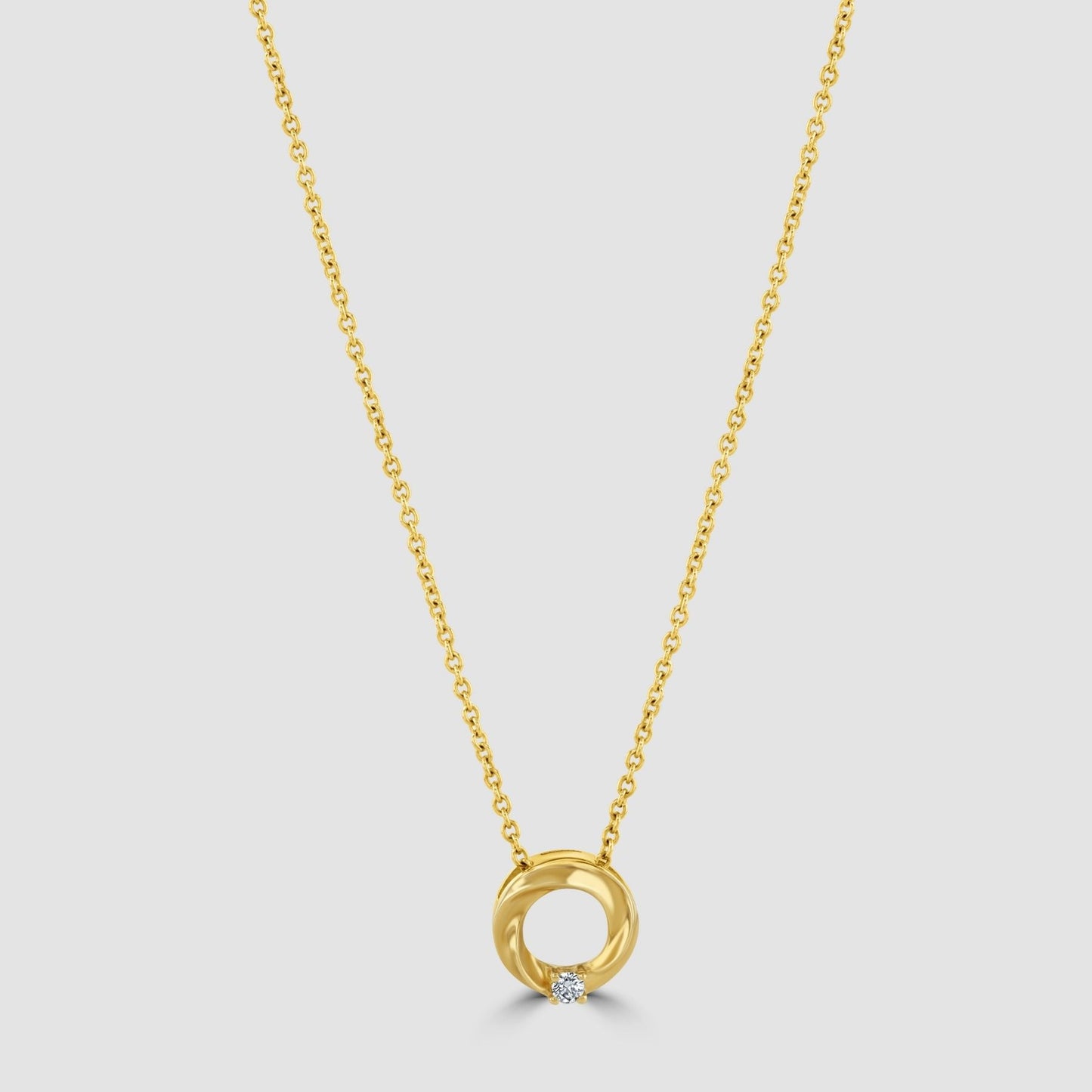 Diamond set twisted circle pendant and chain