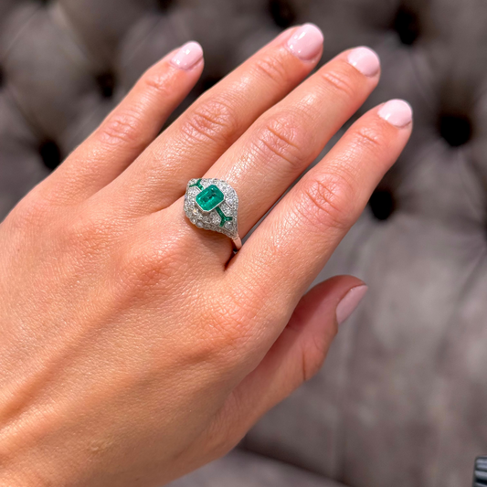 Emerald and Diamond Art Deco style ring