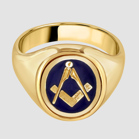9ct yellow gold Masonic enamelled flip signet ring