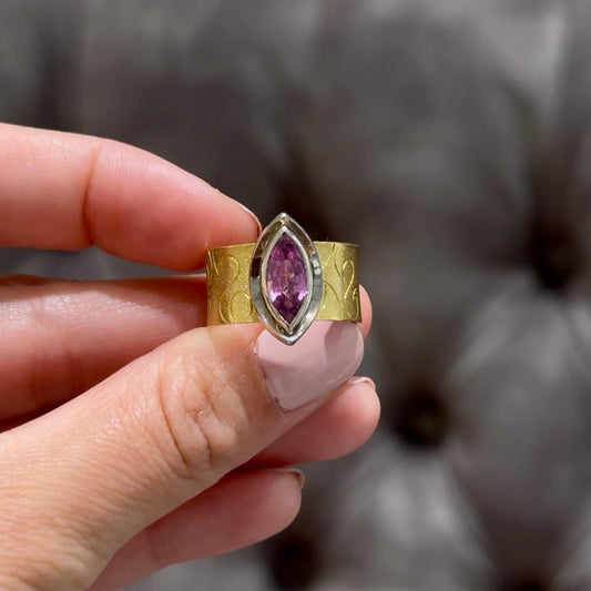 Marquise pink sapphire wide ring