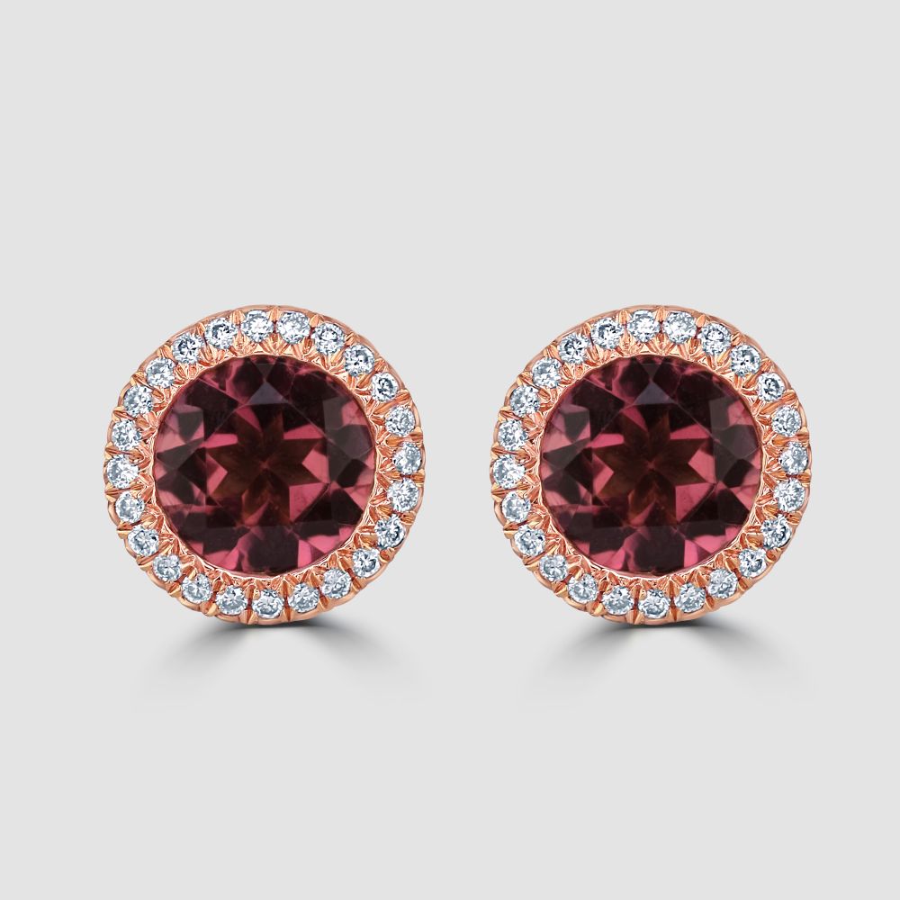 Pink tourmaline and diamond cluster earrings