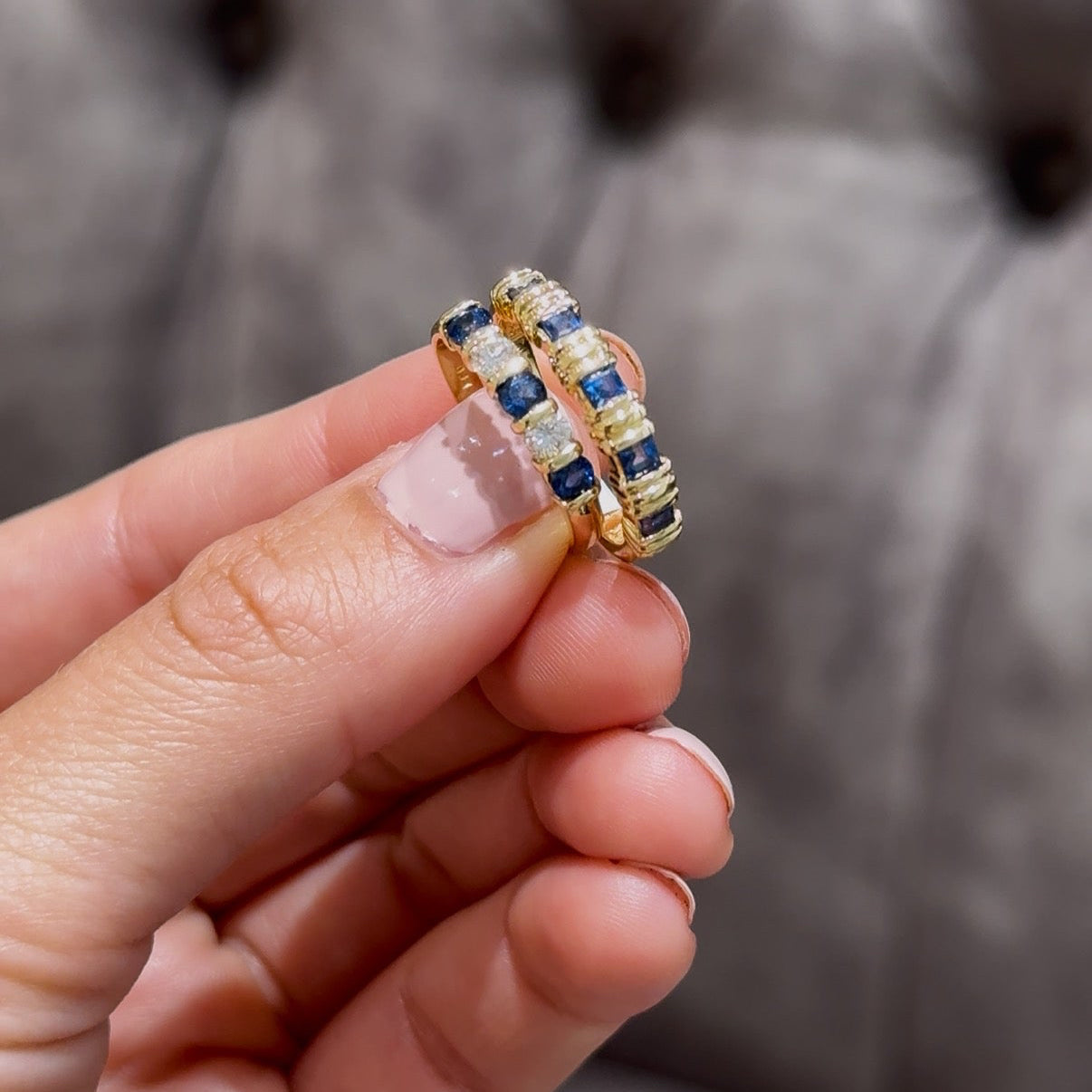 Sapphire and diamond bar set five stone ring