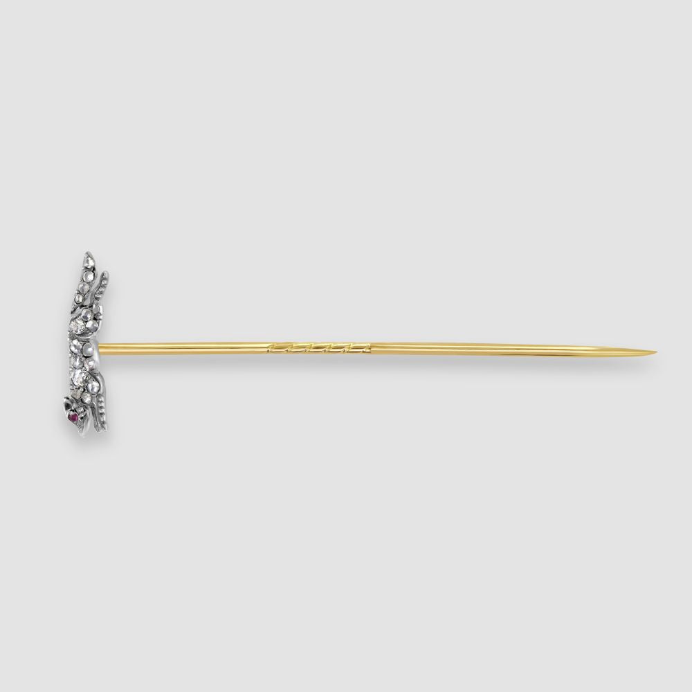 Rose cut diamond fox tie pin