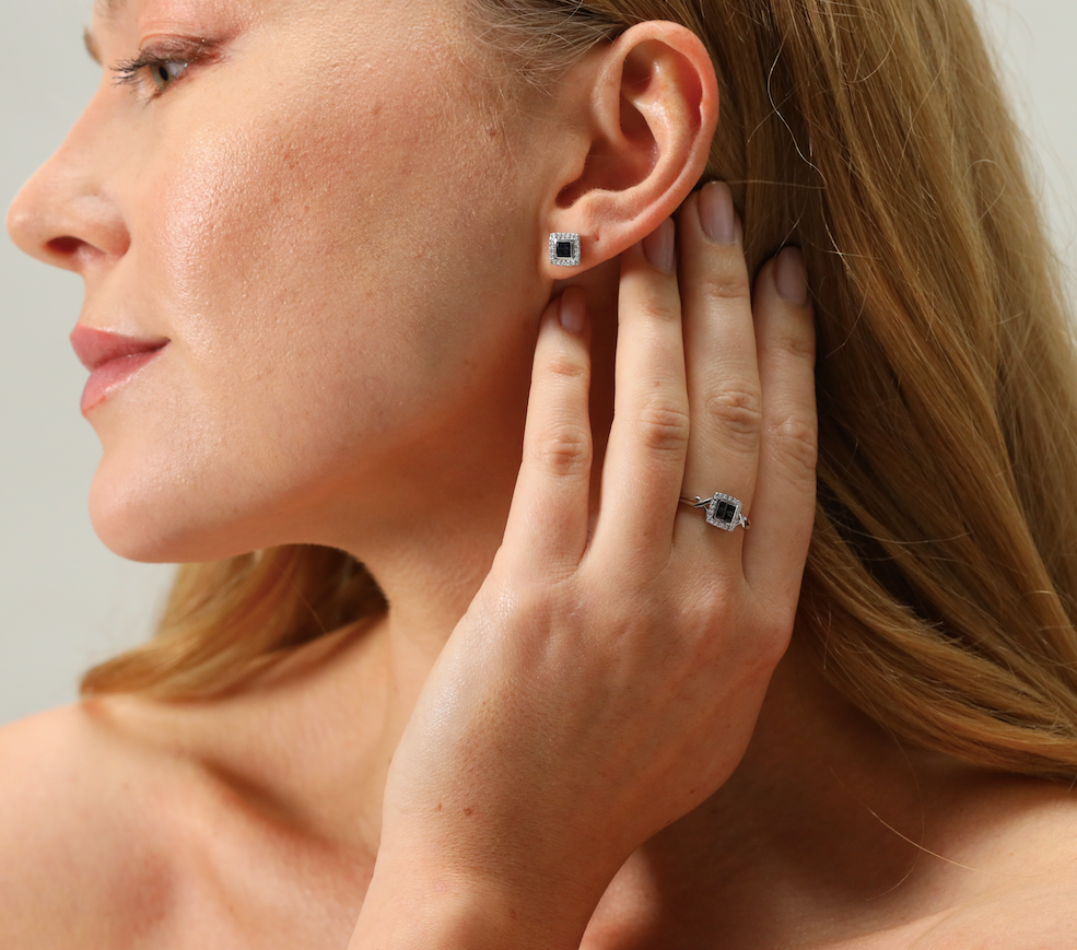 Sapphire and diamond square cluster stud earrings