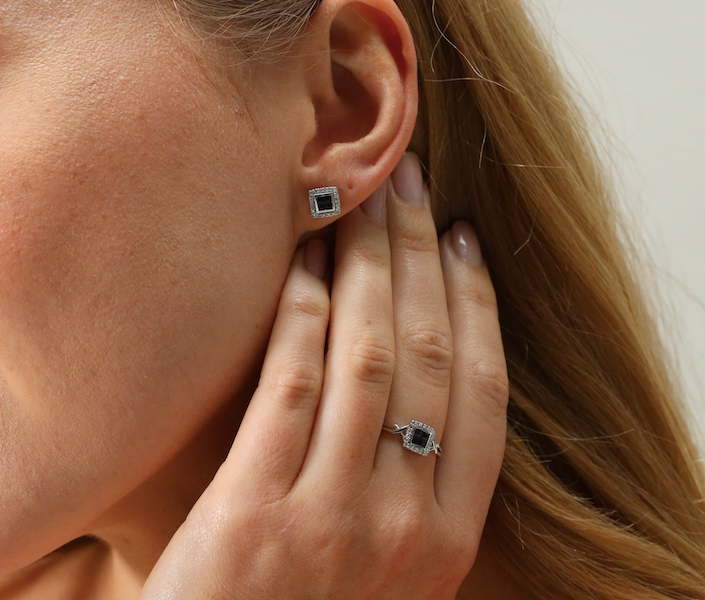 Sapphire and diamond square cluster stud earrings