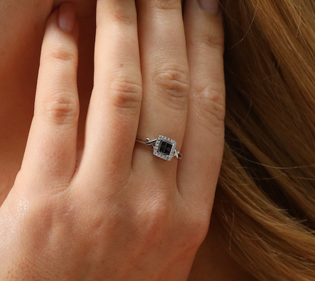 Sapphire and diamond square cluster ring