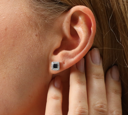 Sapphire and diamond square cluster stud earrings