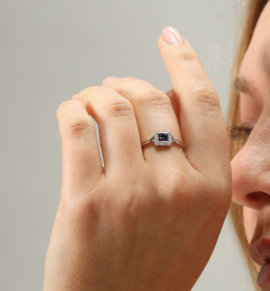 Sapphire and diamond square cluster ring