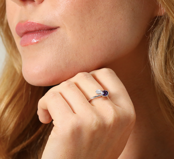 Amethyst and diamond cross over ring