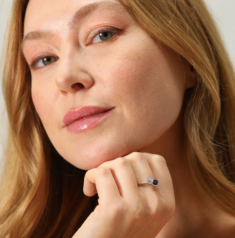 Amethyst and diamond cross over ring